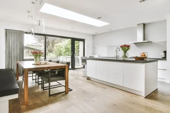Contemporary rear extension with roof lantern and polished concrete floor