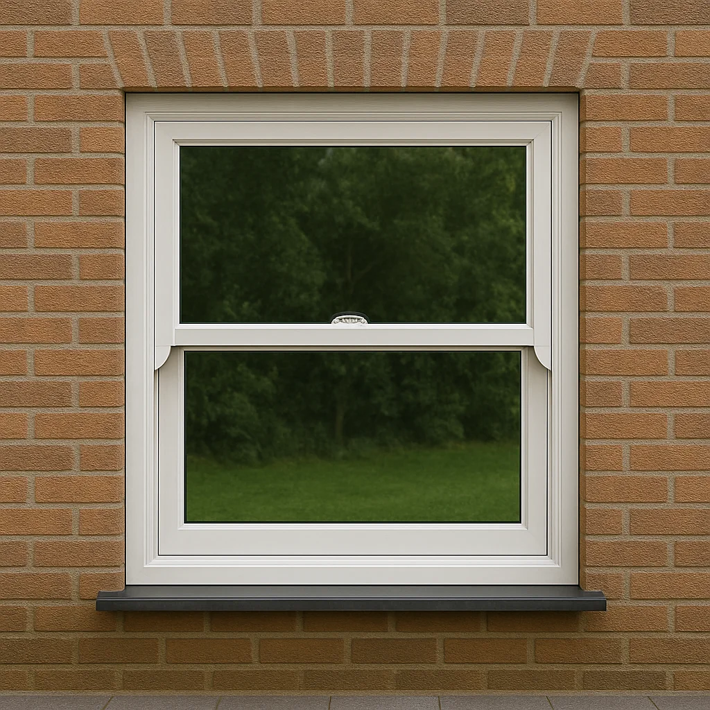 PVC sash window for home extension — traditional sliding sash style in white and anthracite